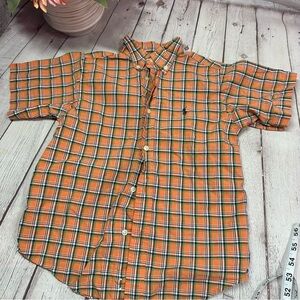 Ralph Lauren Orange and Green Plaid button front Shirt boys sz 6 100% cotton